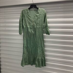 SHEIN Green Button-Front Midi Dress